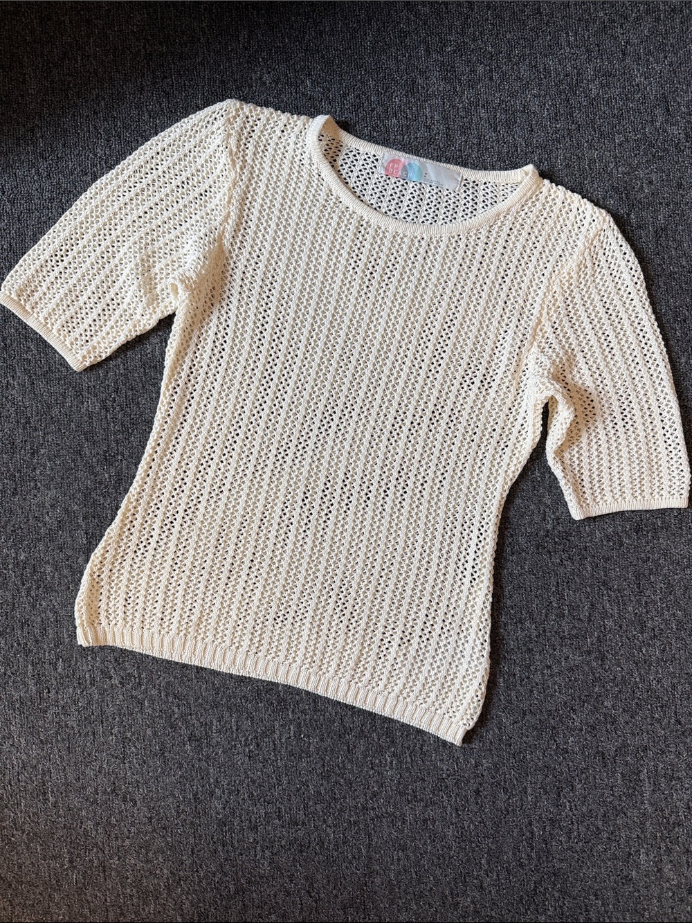 Free People Antique White Sweater Top Short Sleeve Open Knit Cream size S